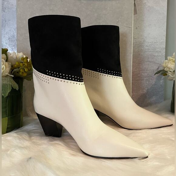 NEW Jimmy Choo Leather Suede Studded Timeless Two-Tone Crystal Bear 65 Bootie … - Picture 3 of 16